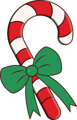 Christmas Candy Cane with Green Bow &ndash; Festive Holiday Illustration