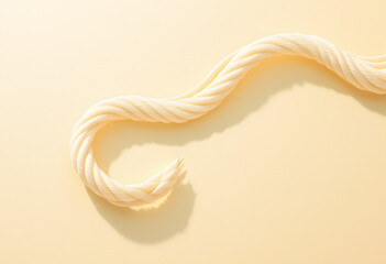 Close-up of a neatly folded linen rope on a cream background, soft lighting highlighting the natural texture of the fabric and the quality of home textiles