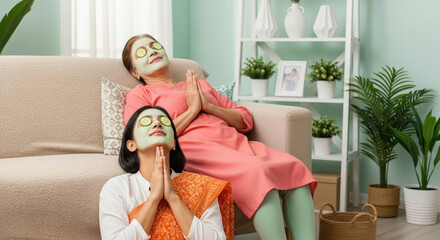 Indian Women Enjoy Home Spa Day with Face Masks