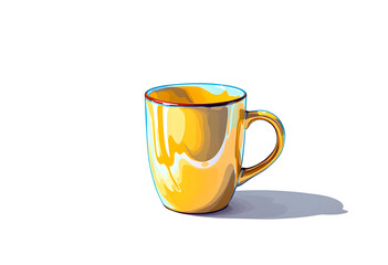  Isolated butter yellow ceramic mug with simple design on crisp white background, soft natural shadows enhance clean and cozy aesthetic.