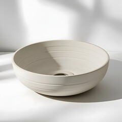  Macro shot of matte ceramic kitchen bowl with subtle ridges, soft shadows on white background, minimalist style highlighting delicate handcrafted texture.