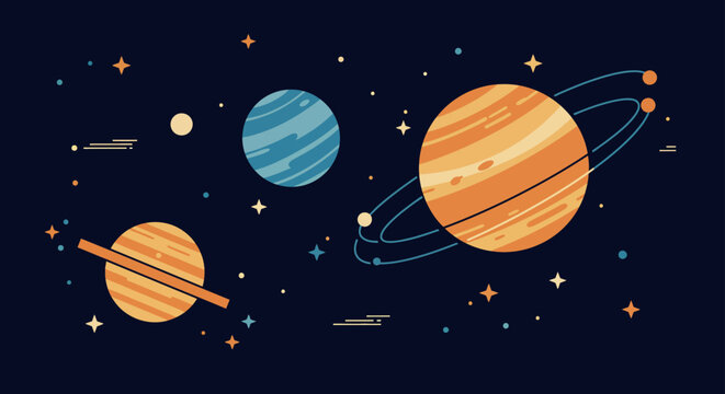 planets illustration in a cosmos stars and cosmic dust for creative graphic design resources and science fiction concept backgrounds