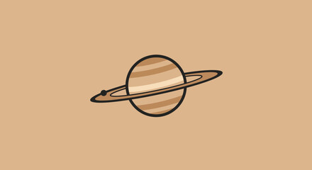 Saturn with rings illustration a stylized astronomical design element isolated on a tan background perfect for space science education or minimalist art projects.