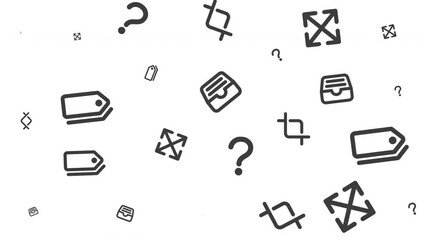 Abstract symbols and icons with question marks and tags in black and white, digital graphic design, minimalistic view, conceptual pattern - Powered by Adobe