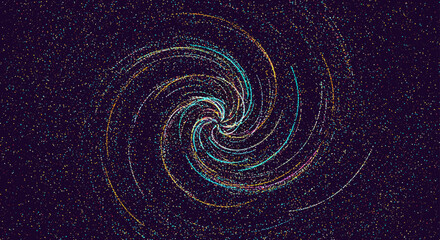 vibrant spiral galaxy swirling pattern of multi-colored light streams in a dark space ideal for illustrating cosmic beauty and astronomical themes