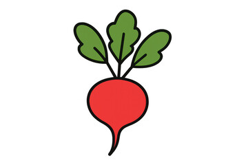 Radish vegetable cartoon icon with green leaves and red root, depicting healthy eating and organic food on transparent background