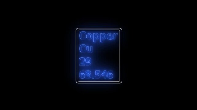 Glowing neon Copper element animation. Neon Copper element animated on black background. 4k