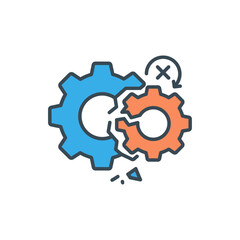 broken gear mechanism illustrating incompatibility and failure with the concept of malfunction in machine representing operational error and inefficiency