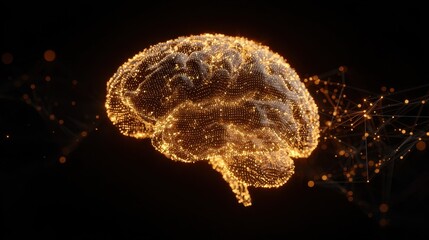 Glowing Digital Brain Structure Against Dark Background with Connecting Neural Networks