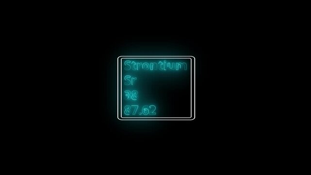 Glowing neon Strontium element animation. Neon Strontium element animated on black background. 4k