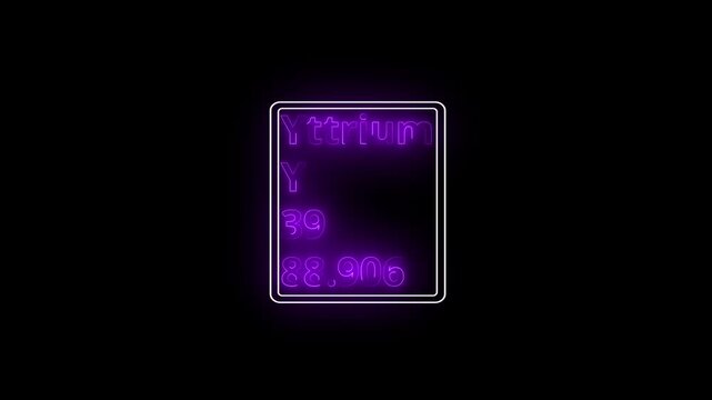 Glowing neon Yttrium element animation. Neon Yttrium element animated on black background. 4k