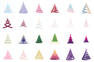 Christmas trees with various elegant minimalist designs. Vector, minimalist, illustration, icon set.
