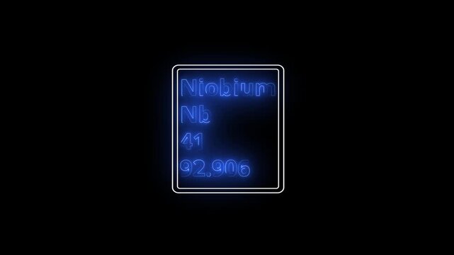 Glowing neon Niobium element animation. Neon Niobium element animated on black background. 4k
