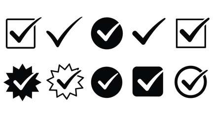 Variety of black check marks for your design needs, perfect for website elements, user interface design, or creating checklists and forms with a professional, modern touch for a polished look