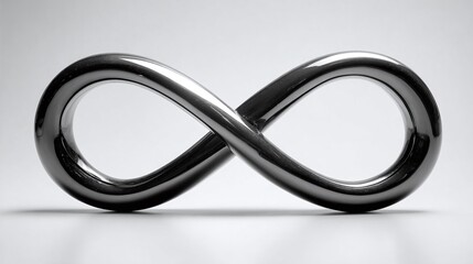 Fototapeta premium Elegant infinity symbol gracefully loops against a smooth, gradient background. The sleek metal reflects light, creating depth and a timeless appeal. Symbolizing never-ending.