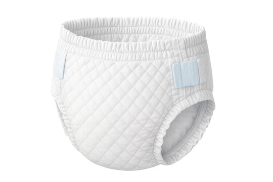 White baby disposable pull-up diaper, soft and absorbent, essential for infant childcare and hygiene, standing on transparent background