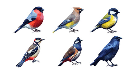 Geometric birds collection: colorful low poly avian designs