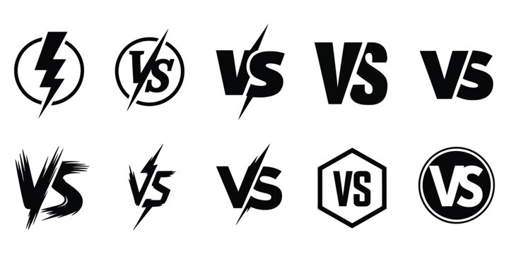 Battle VS Icon Set, a dynamic vector collection featuring stylized letters, duel graphics, competitive match symbols, and bold versus elements designed for gaming interfaces and tournament branding.