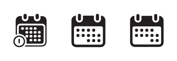 Set of vector calendar icons showing notification or reminder symbol isolated on white background