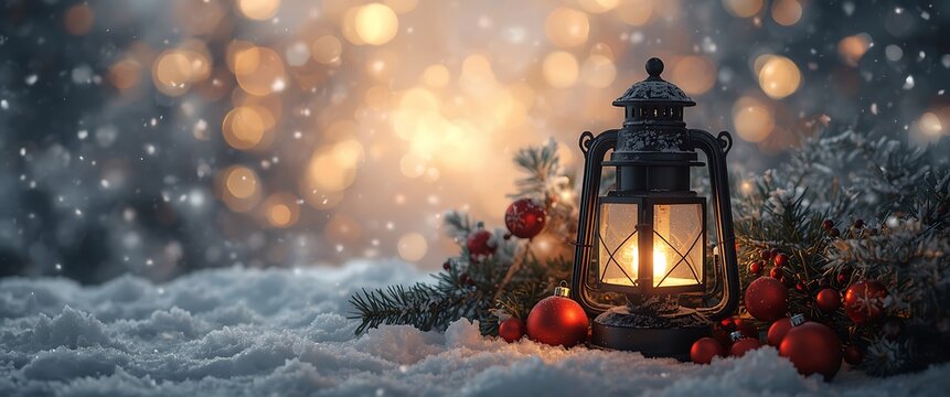 Festive Holiday Still-Life with Lantern - Powered by Adobe