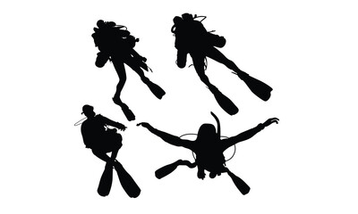 Silhouette of scuba diver swimming with gear