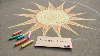 Chalk Sunburst Drawing With Encouraging Message on Card