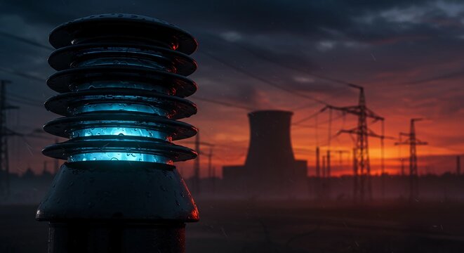 Power Plant Insulator Against Dramatic Sky