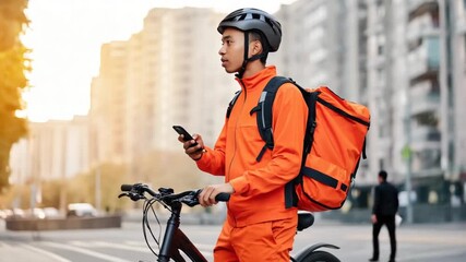 Delivery man dressed in orange.