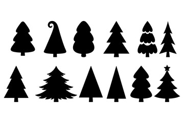 Obraz premium set of christmas trees, Christmas Tree Silhouette Clipart Set, Black Pine Tree Vector Illustration for Xmas Season
