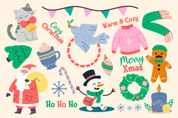 Cozy Christmas collection with cute festive characters and warm holiday elements