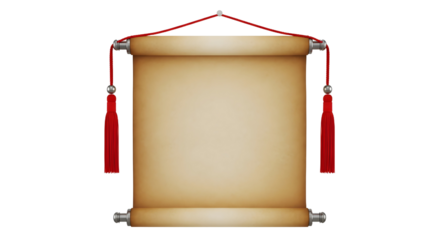 Illustration of a hanging scroll with red tassels, suitable for text or image insertion.