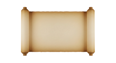 An open, blank scroll of parchment paper, rolled at both ends, ready for writing.