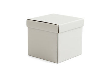 A plain white square cardboard box with a lid, perfect for packaging or storage, isolated on white background