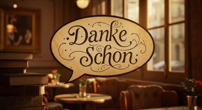 Danke Schon Speech Bubble in Cafe