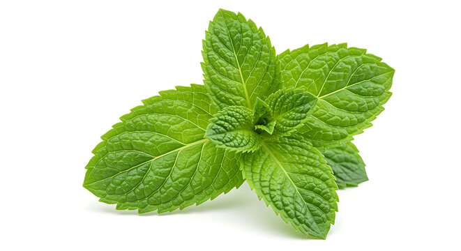Fresh Mint Leaves on White Background herb green plant aromatic spearmint peppermint ingredient food closeup - Powered by Adobe