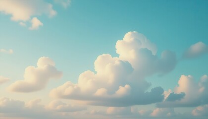 Bright blue sky with fluffy white clouds and a shining sun. The scene conveys a sense of tranquility and openness, ideal for nature themes.