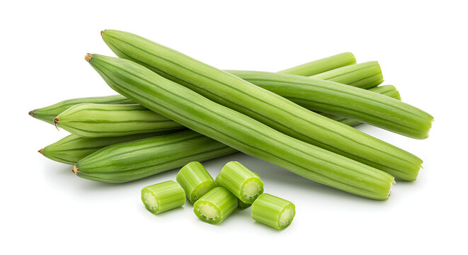 Heap of fresh green tindora gourds on white background ivy gourd vegetable raw pile isolated food ingredient