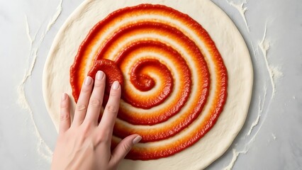 Making delicious pizza at home with fresh tomato sauce and hand crafted dough, a fun and tasty cooking experience for family and friends together