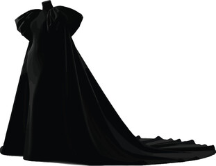 Naklejka premium Elegant black dress with train isolated on white background