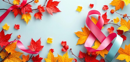 November themed medical social event banner featuring ribbons and autumn leaves,  poster,  helping hands