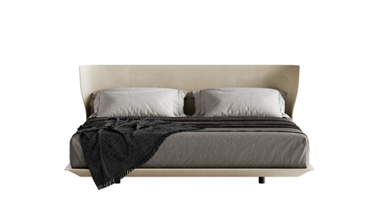 Obraz premium Modern bed with a comforter and pillows on an isolated background. 