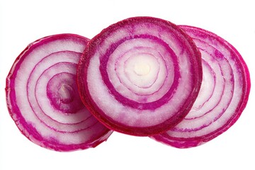 Close Up Shot of Sliced Red Onions on White Background Showing Concentric Circles