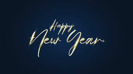 Happy new year shiny golden letters on blue background, vector art and illustration can use for landing page template ui web mobile app poster banner flyers