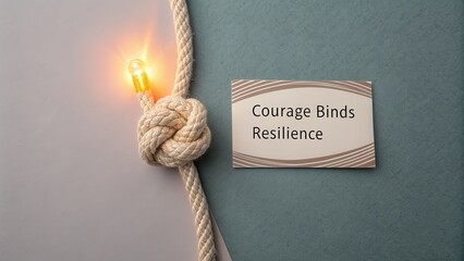 A rope knot with a light showing courage and resilience