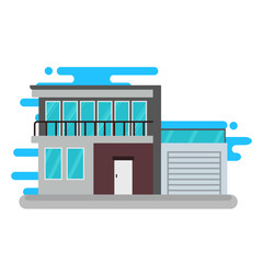 Modern two-story house with large glass windows and clean geometric lines, illustrated in a minimal flat vector style.
