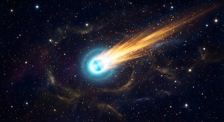 Dramatic comet streaking across a vibrant, star-filled night sky, celestial event, cosmic wonder.