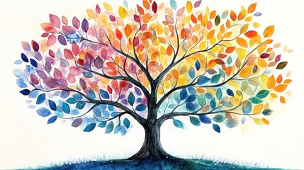 Obraz premium Watercolor painting of a tree with colorful leaves, symbolizing growth and change.