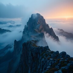 a landscape with clouds and mountains