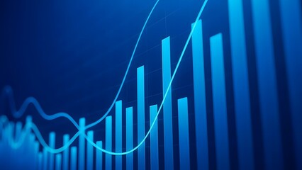 Abstract blue financial chart with rising bar graph and line trend