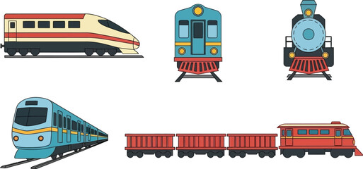 Collection of different train styles and designs on a white background © Lhvect02